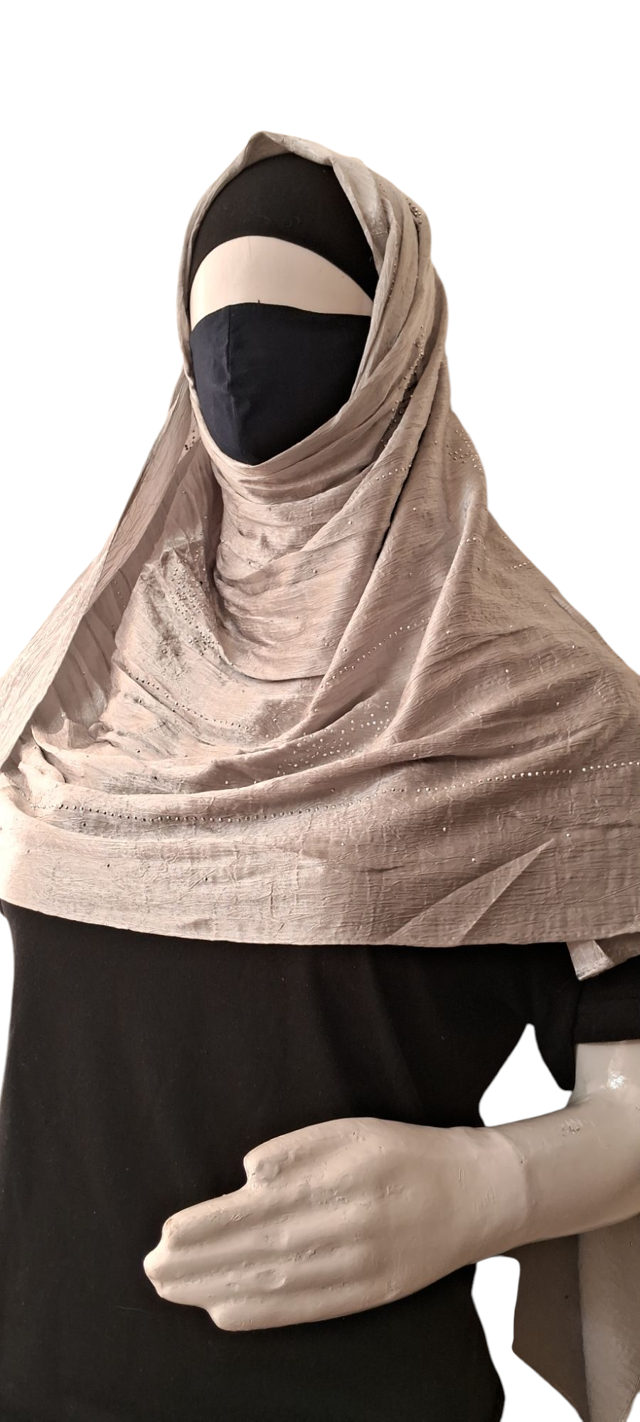 Al Ayza Turkish Luxurious Crinkled Silk Cotton Hijab with Diamond Embellishment – Elegant Modest Wear | Imported from Turkey | Lightweight, Soft & Breathable Scarf | Premium Box Pack (Silver)