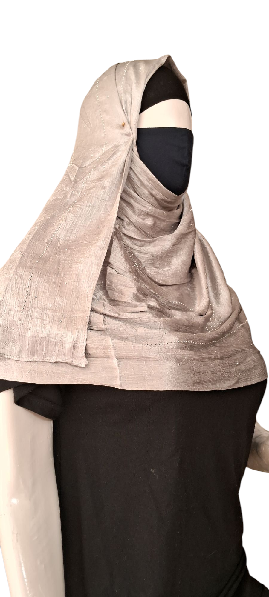 Al Ayza Turkish Luxurious Crinkled Silk Cotton Hijab with Diamond Embellishment – Elegant Modest Wear | Imported from Turkey | Lightweight, Soft & Breathable Scarf | Premium Box Pack (Silver)