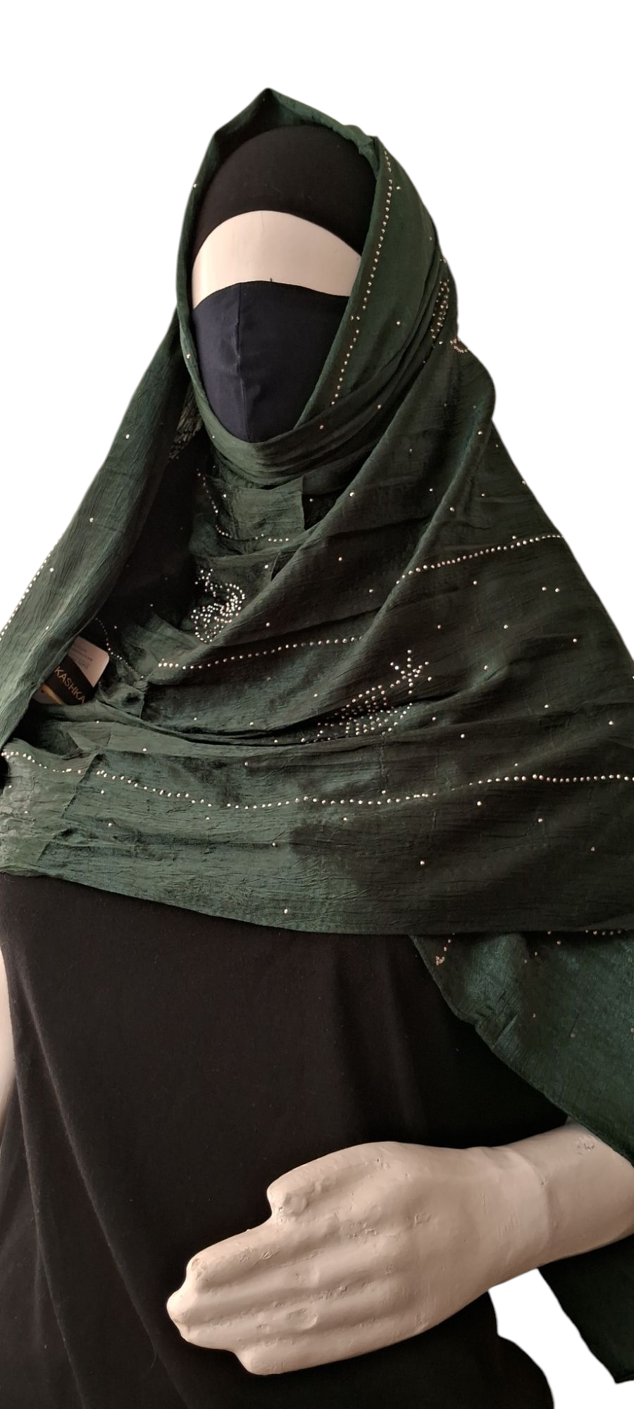 Al Ayza Turkish Luxurious Crinkled Silk Cotton Hijab with Diamond Embellishment – Elegant Modest Wear | Imported from Turkey | Lightweight, Soft & Breathable Scarf | Premium Box Pack (Bottle Green)