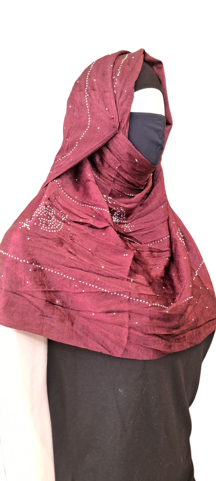 Al Ayza Turkish Luxurious Crinkled Silk Cotton Hijab with Diamond Embellishment – Elegant Modest Wear | Imported from Turkey | Lightweight, Soft & Breathable Scarf | Premium Box Pack (Maroon)