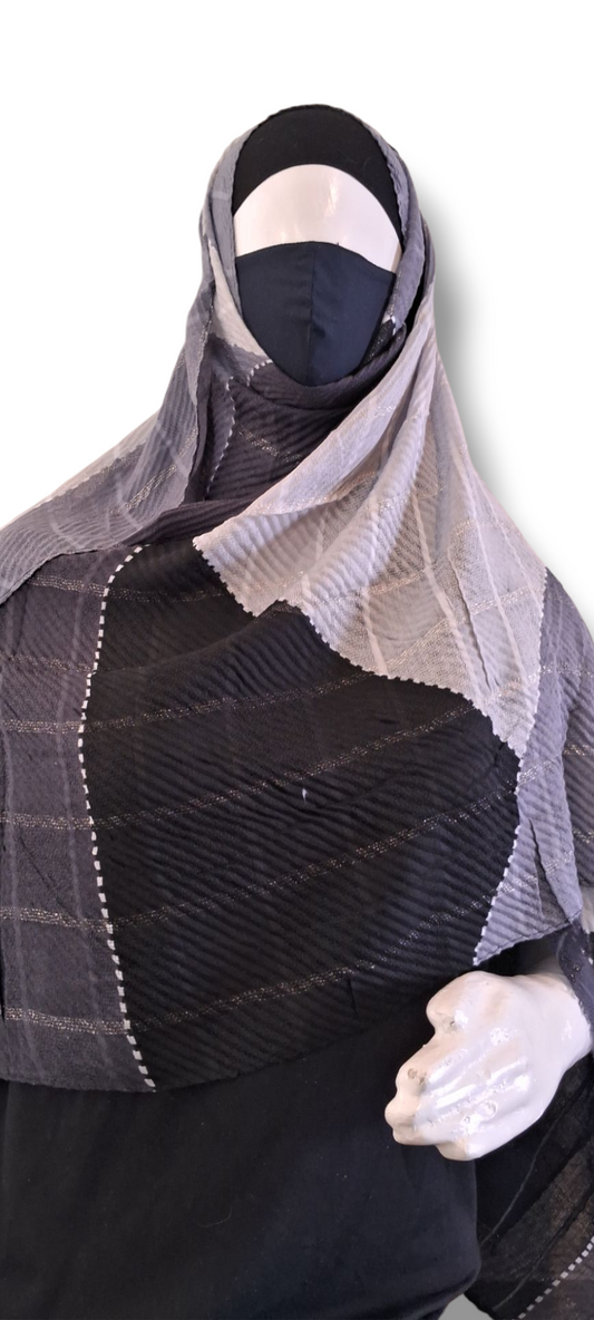 Al Ayza 3D Fabric Machine Printed Hijab – Premium Soft Fabric with Sophisticated Finish | Lightweight & Breathable | Elegant Modest Wear | Premium Box Pack (Grey Shade)