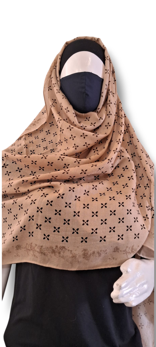 Al Ayza Imported Light Wavy Machine Printed Hijab – Elegant Soft Fabric | Premium Modest Wear | Premium Box Pack (Brown Penta)