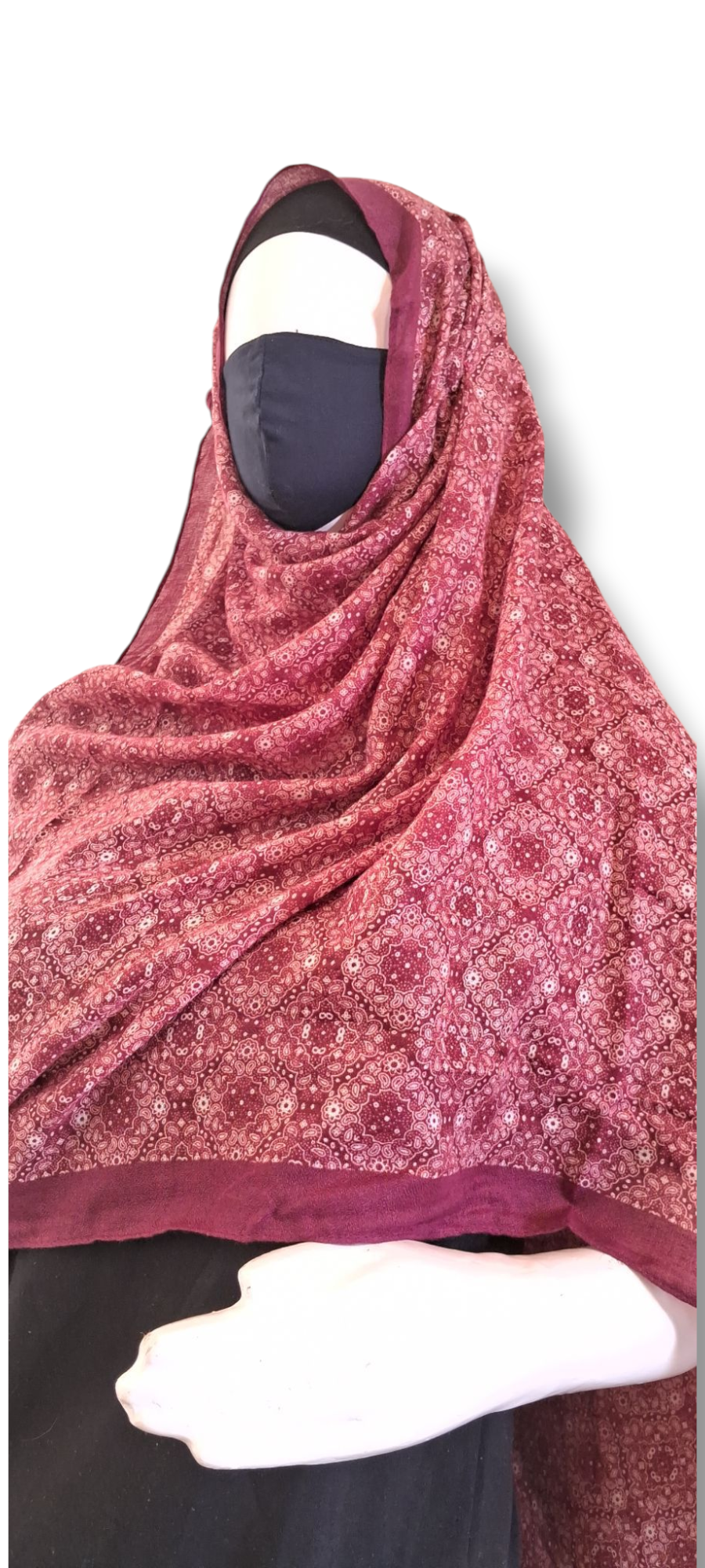 Al Ayza Imported Light Wavy Machine Printed Hijab – Elegant Soft Fabric | Premium Modest Wear | Premium Box Pack (Red Print)