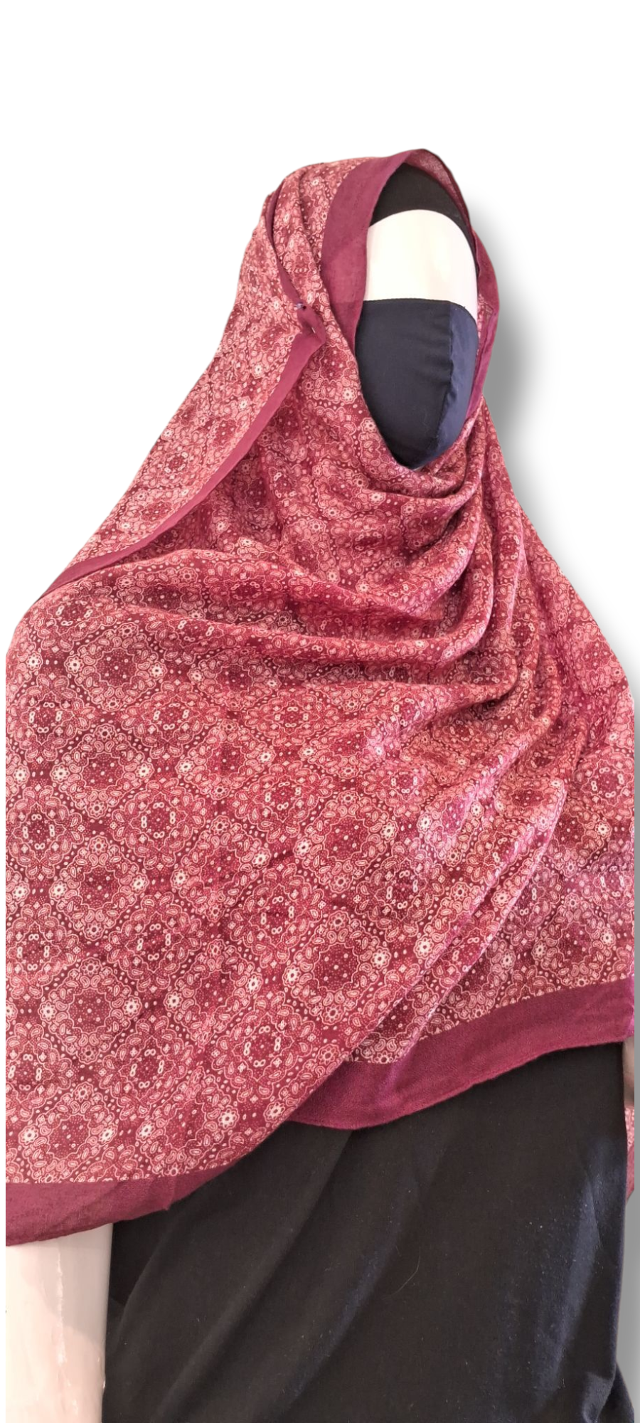Al Ayza Imported Light Wavy Machine Printed Hijab – Elegant Soft Fabric | Premium Modest Wear | Premium Box Pack (Red Print)