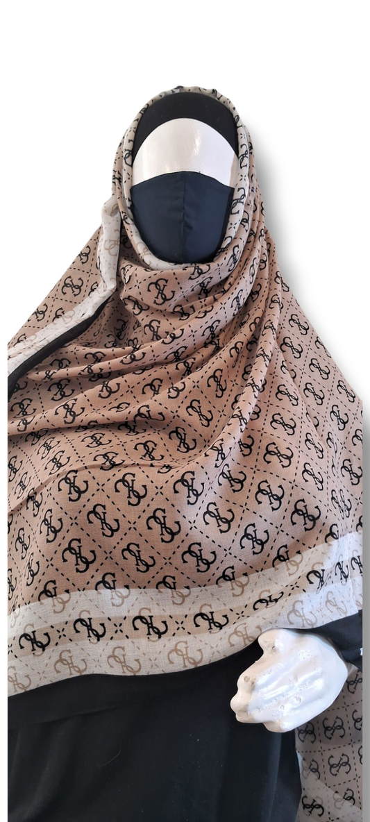Al Ayza Imported Light Wavy Machine Printed Hijab – Elegant Soft Fabric | Premium Modest Wear | Premium Box Pack (Brown Square)