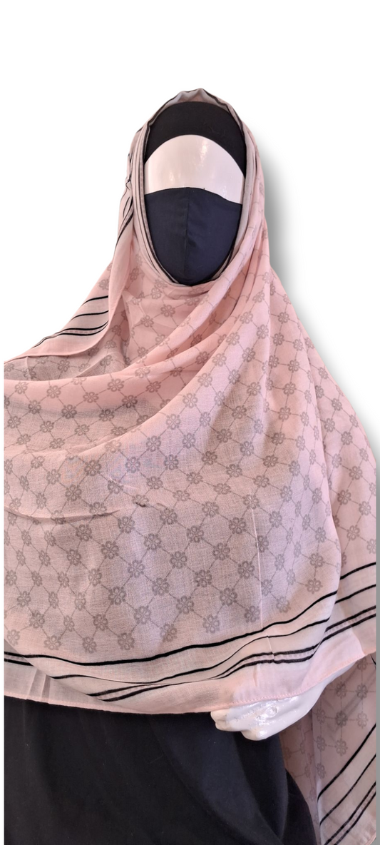 Al Ayza Imported Light Wavy Machine Printed Hijab – Elegant Soft Fabric | Premium Modest Wear | Premium Box Pack (Pink Jaal)