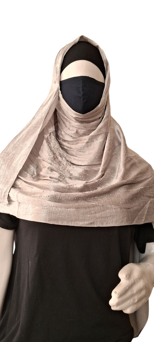 Al Ayza Turkish Luxurious Crinkled Silk Cotton Hijab with Diamond Embellishment – Elegant Modest Wear | Imported from Turkey | Lightweight, Soft & Breathable Scarf | Premium Box Pack (Silver)