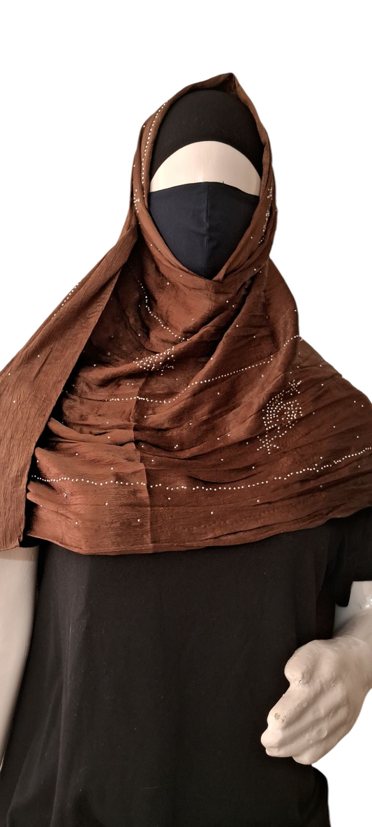 Al Ayza Turkish Luxurious Crinkled Silk Cotton Hijab with Diamond Embellishment – Elegant Modest Wear | Imported from Turkey | Lightweight, Soft & Breathable Scarf | Premium Box Pack (Copper)