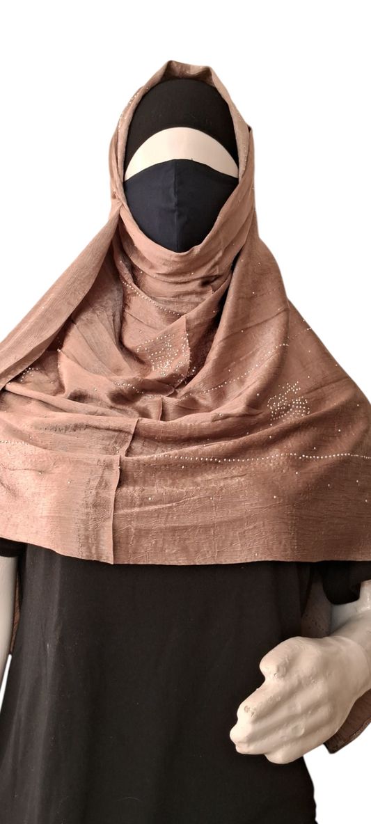Al Ayza Turkish Luxurious Crinkled Silk Cotton Hijab with Diamond Embellishment – Elegant Modest Wear | Imported from Turkey | Lightweight, Soft & Breathable Scarf | Premium Box Pack (Rosy Brown)
