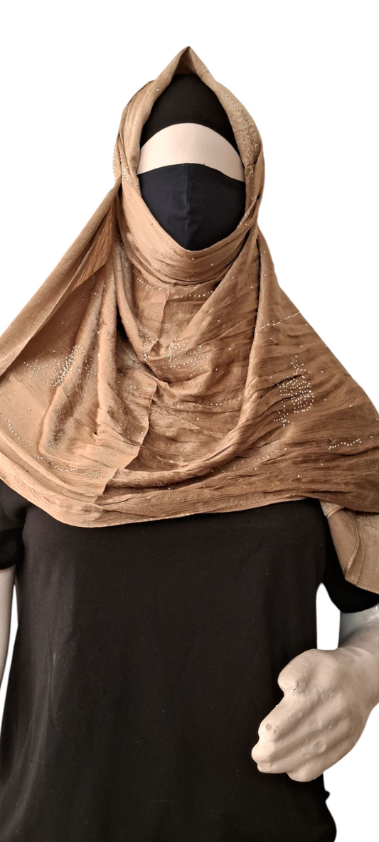 Al Ayza Turkish Luxurious Crinkled Silk Cotton Hijab with Diamond Embellishment – Elegant Modest Wear | Imported from Turkey | Lightweight, Soft & Breathable Scarf | Premium Box Pack (Golden)