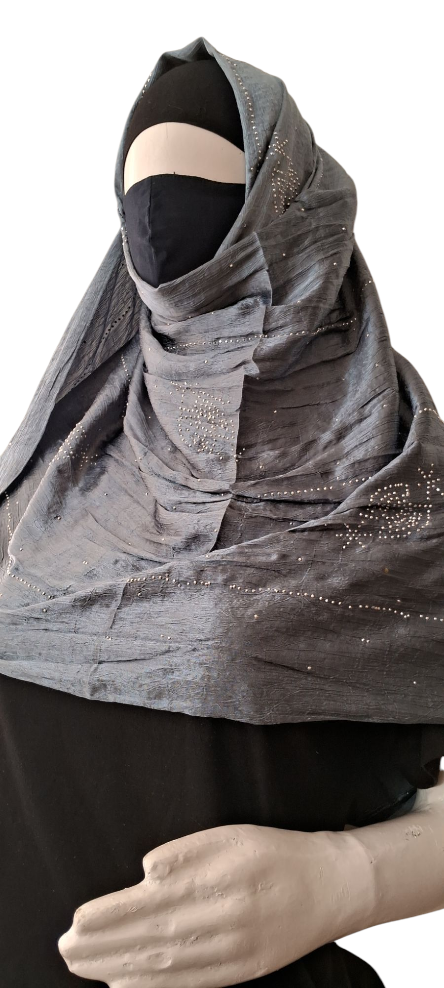 Al Ayza Turkish Luxurious Crinkled Silk Cotton Hijab with Diamond Embellishment – Elegant Modest Wear | Imported from Turkey | Lightweight, Soft & Breathable Scarf | Premium Box Pack (Steel Grey)