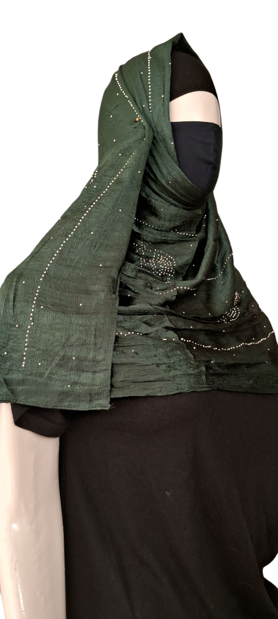 Al Ayza Turkish Luxurious Crinkled Silk Cotton Hijab with Diamond Embellishment – Elegant Modest Wear | Imported from Turkey | Lightweight, Soft & Breathable Scarf | Premium Box Pack (Bottle Green)