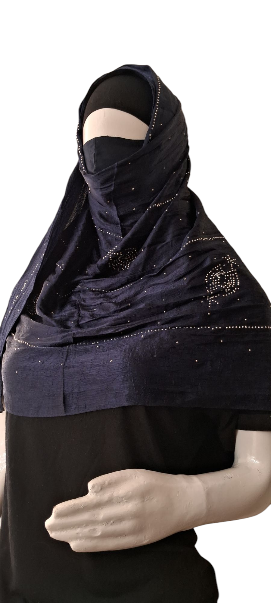 Al Ayza Turkish Luxurious Crinkled Silk Cotton Hijab with Diamond Embellishment – Elegant Modest Wear | Imported from Turkey | Lightweight, Soft & Breathable Scarf | Premium Box Pack (Navy Blue)