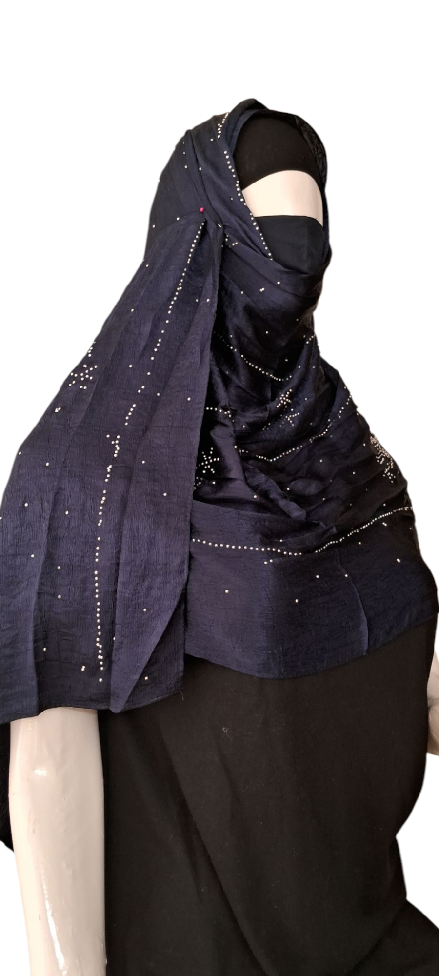 Al Ayza Turkish Luxurious Crinkled Silk Cotton Hijab with Diamond Embellishment – Elegant Modest Wear | Imported from Turkey | Lightweight, Soft & Breathable Scarf | Premium Box Pack (Navy Blue)