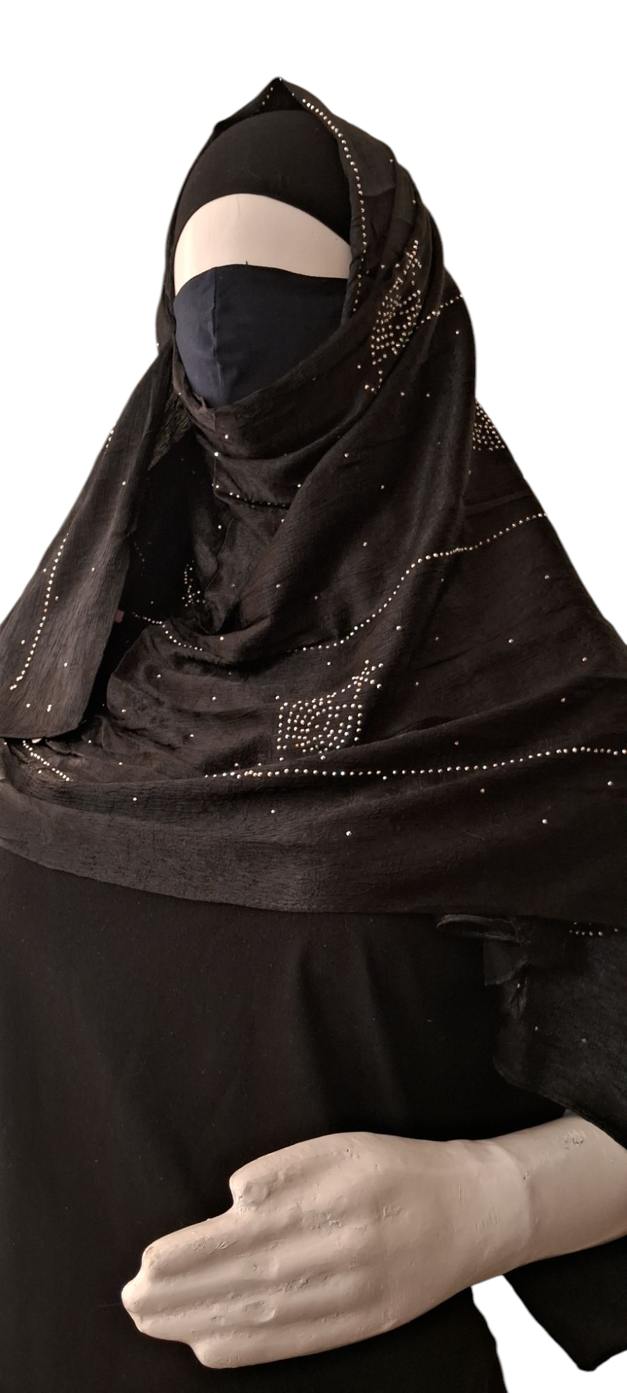 Al Ayza Turkish Luxurious Crinkled Silk Cotton Hijab with Diamond Embellishment – Elegant Modest Wear | Imported from Turkey | Lightweight, Soft & Breathable Scarf | Premium Box Pack (Black)