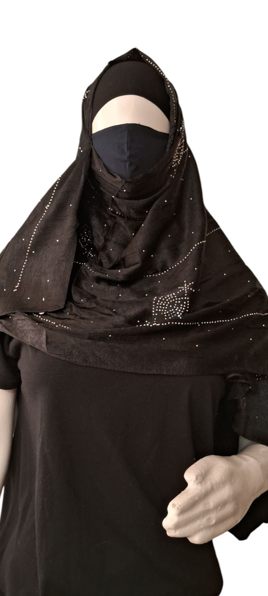 Al Ayza Turkish Luxurious Crinkled Silk Cotton Hijab with Diamond Embellishment – Elegant Modest Wear | Imported from Turkey | Lightweight, Soft & Breathable Scarf | Premium Box Pack (Black)