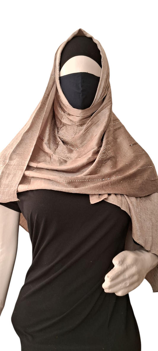 Al Ayza Turkish Luxurious Crinkled Silk Cotton Hijab with Diamond Embellishment – Elegant Modest Wear | Imported from Turkey | Lightweight, Soft & Breathable Scarf | Premium Box Pack (Beige)