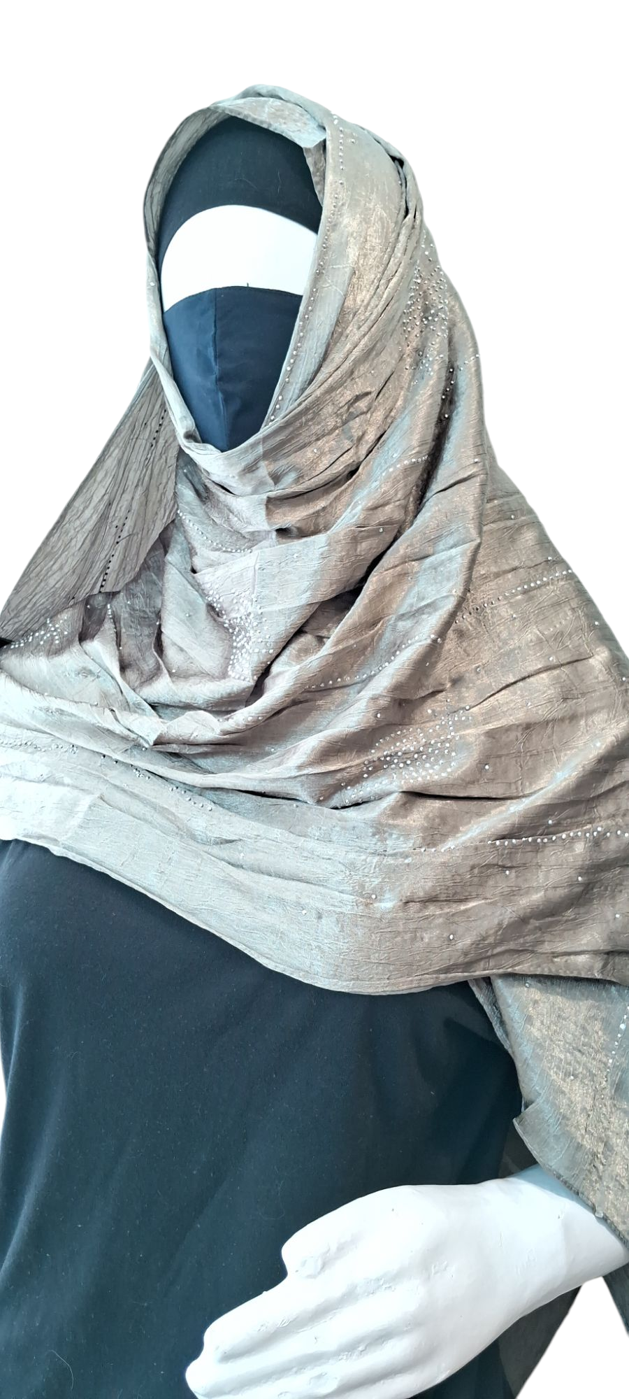 Al Ayza Turkish Luxurious Crinkled Silk Cotton Hijab with Diamond Embellishment – Elegant Modest Wear | Imported from Turkey | Lightweight, Soft & Breathable Scarf | Premium Box Pack (Light Mehndi)