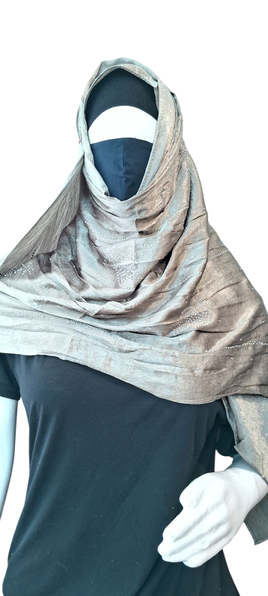 Al Ayza Turkish Luxurious Crinkled Silk Cotton Hijab with Diamond Embellishment – Elegant Modest Wear | Imported from Turkey | Lightweight, Soft & Breathable Scarf | Premium Box Pack (Light Mehndi)