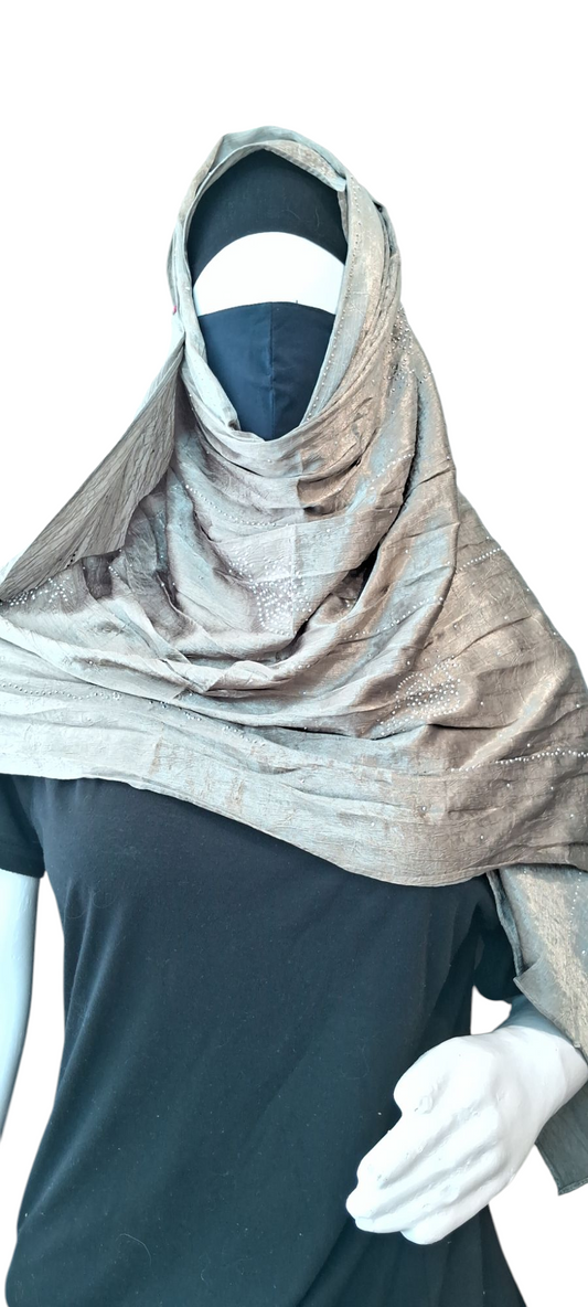 Al Ayza Turkish Luxurious Crinkled Silk Cotton Hijab with Diamond Embellishment – Elegant Modest Wear | Imported from Turkey | Lightweight, Soft & Breathable Scarf | Premium Box Pack (Light Mehndi)